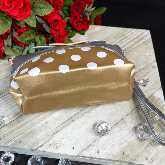 Minnie Mouse Cosmetic Bag Polka Dot Bow Wristlet Make Up Tote Travel Purse - Picture 6 of 14